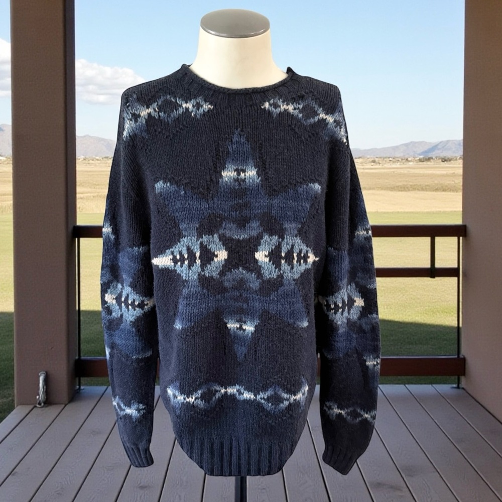 VTG Polo Ralph Lauren Cashmere Wool Blend Hand Knit Aztec Sweater Size X-LARGE